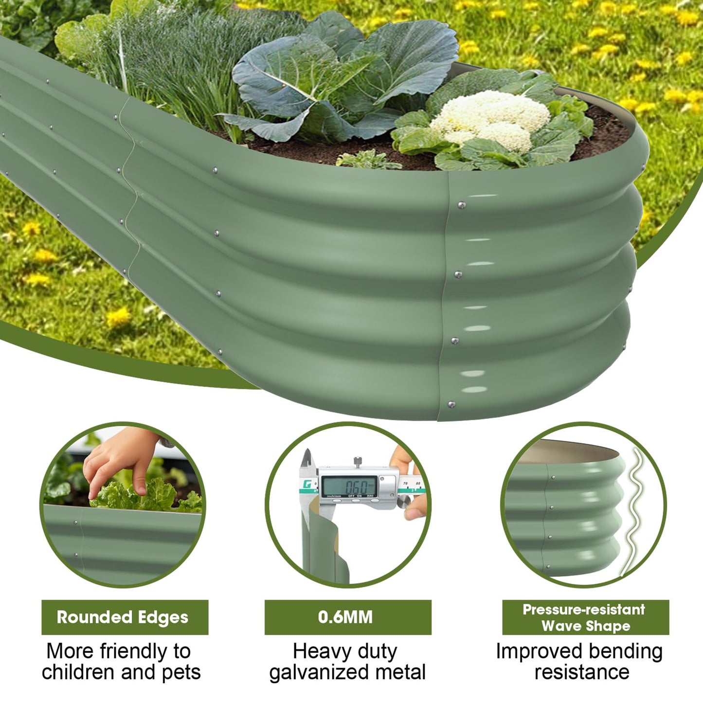IDEA FAMILY 8x2x1ft Oval Galvanized Raised Garden Bed Outdoor 9-in-1 Large Metal Modular Planter Box Raised Beds for Gardening,Vegetables,Fruits,Flowers & Herbs (Green)