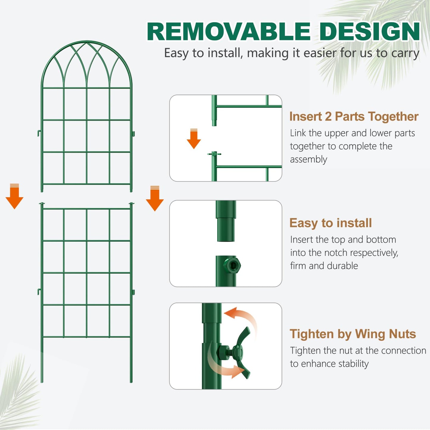 4 Pack Metal Garden Trellis for Climbing Plants, Green Metal Garden Trellis for Vines Plant Rose Vegetable Support,Large Decorative Outdoor Trellis