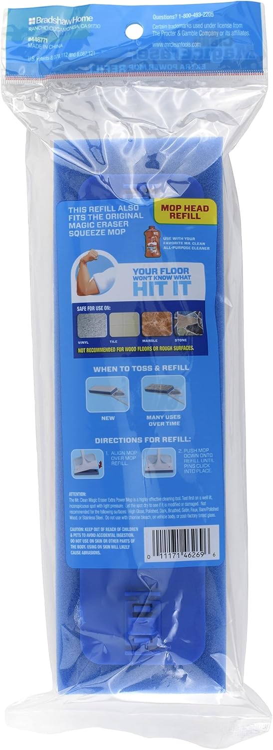 Mr. Clean Magic Eraser Mop Refill Head - Extra Power for Deep Cleaning | White/Blue