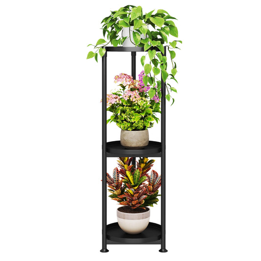 SYQ 3 Tier Plant Stand Indoor Outdoor - 34'' Extra-Tall Metal Plant Stands for Potted Plants Multiple Tiered Plant Shelf Vertical Black Iron Planter Rack Large Flower Pot Holder Table for Patio Corner