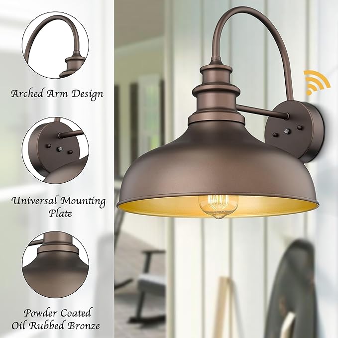 Bestshared 11.5”Dusk to Dawn Sensor Farmhouse Barn Light, Outdoor Wall Sconce, Outdoor Wall Lantern for Porch, Exterior Light Fixtures Porch Lights (Orb+White, 4 Pack)