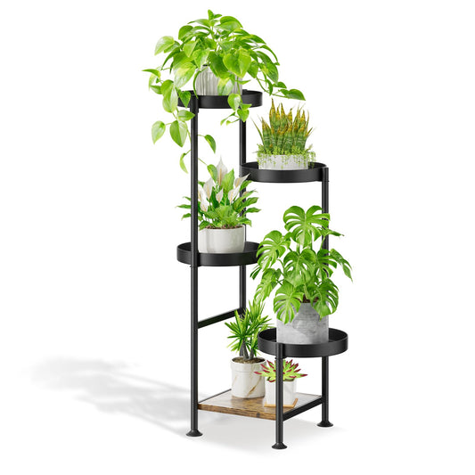 Oppro Plant Stand Indoor Outdoor, 5 Tier Metal Flower Pot Shelf Holder Clearance, Tall Corner Rack for Multiple Plants, Modern Organizer Display for Patio Orchid Office Porch Living Room Garden, Black