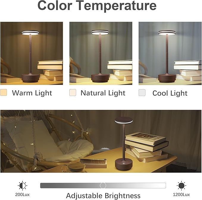 Hapfish 2 Pack Cordless Table Lamps Rechargeable, 5000mAh Battery Powered Lamp, 3 Color Modes, Dimmable, LED Table Lamps for Living Room,Outdoor, Dinner,Patio,Restaurant – Rust