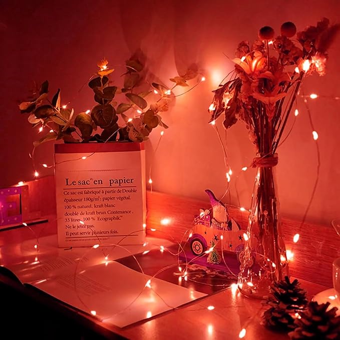 8 Pack Red Fairy Lights 7Ft 20 LED Twinkle String Lights 3 Modes Battery Operated Waterproof Firefly Starry for Mason Jar Party Table Centerpieces Halloween Christmas Valentines Day