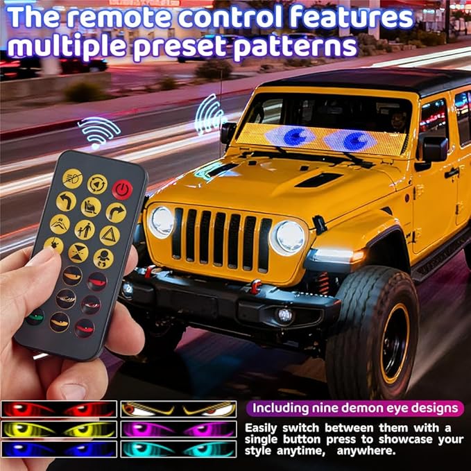 Led Eyes for Car Windshield 2PCS - 23.42x4.72In Programmable Flexible Display Lights, One Click Dual Screen Synchronization, App/Remote Control, USB Powered, Led Windshield Eyes for Cars/Trucks/SUVs