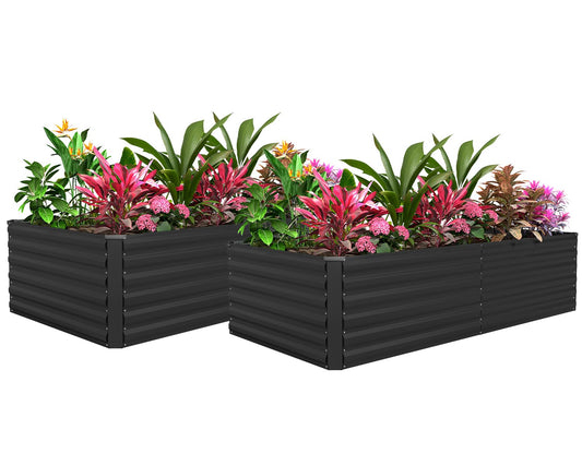 FOOWIN 2pcs 8x4x2ft Galvanized Raised Garden Bed, Planter Raised Garden Boxes Outdoor, Large Metal Raised Beds for Gardening, Garden Bed for Vegetables, Flowers, Herb,478 Gallon Capacity, Black
