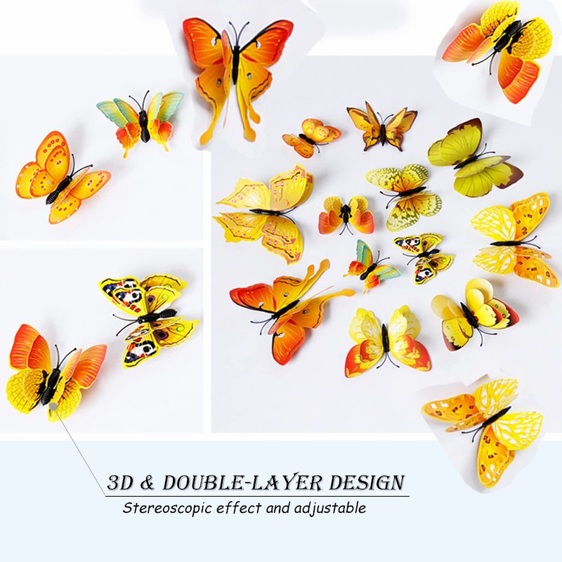 OPSEAM Butterfly Wall Decor 72 PCS, 3D Butterflies Stickers for Party Decorations with Magnets (Gold, 72)