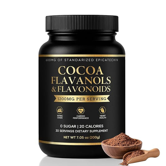 High Flavanol Cocoa Powder - Enhanced with Flavanol, Theobromine, Magnesium & Natural Flavonoids Blend, Supplement for Heart Health, Nitric Oxide & Energy, Sugar Free, Vegan, Non-GMO - 7.05oz (1)