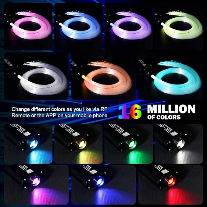 AMKI 16W Fiber Optic Lights Mixed 310pcs 9.8ft Starlight Headliner Light Kit APP/Remote Control Sound Activated Mode for Car&Home Decoration,0.75mm+1mm+1.5mm Optical Fiber Cable Strands
