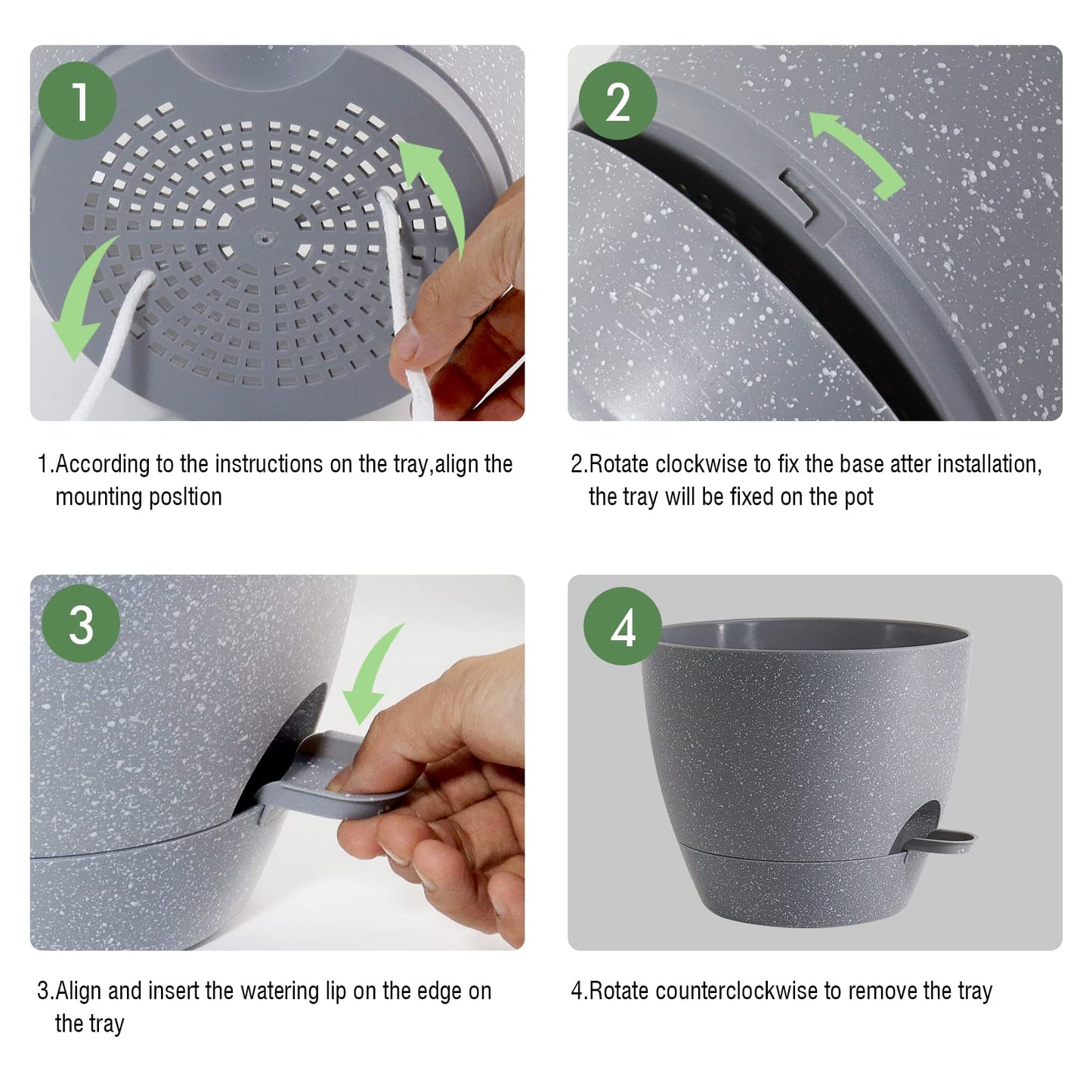 UOUZ 12inch 2Pack Large Self Watering Planters, Plastic Plant Pots with 60oZ Removable Deep Reservoir and Multi Mesh Drainage Holes for Indoor Outdoor Garden Plants and Flowers, Grey Speckles