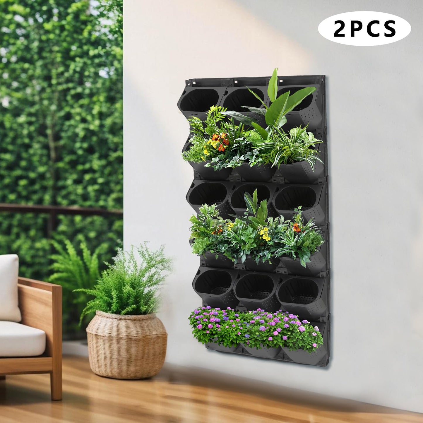 Fichiouy Vertical Garden Planter for Indoor/Outdoor Plants, Wall-Mounted Planter with 36 Pots,Hanging Flower Pots for Balcony, Home, Commercial Spaces (White)