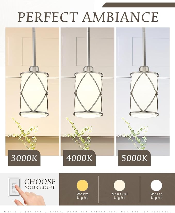 Brushed Nickel Pendant Lights Kitchen Island 2 Pack, Modern Glass Pendant Light Fixtures with Frosted Glass and Rods, Mini Hanging Lighting for Kitchen Sink Bathroom, CH9176BNW-2PK