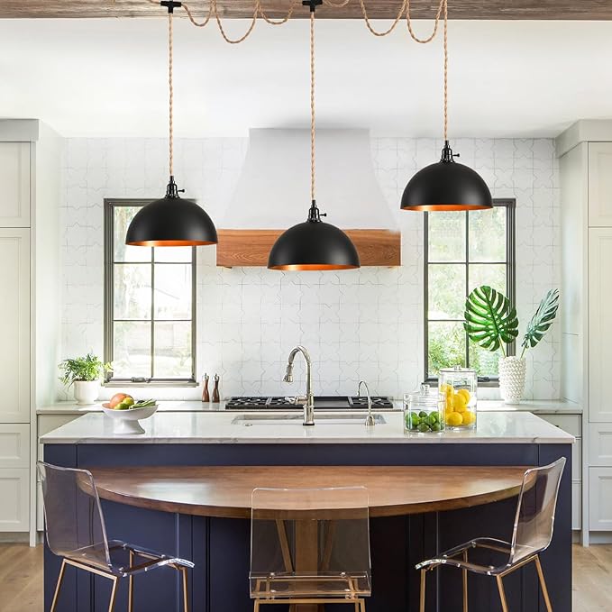 3-Light Hanging Light with Plug in Cord,Plug in Pendant Light 22ft Hemp Rope Pendant Lighting Vintage 3-Light Hanging Lamp Fixtures for Kitchen Island Living Room Bedroom