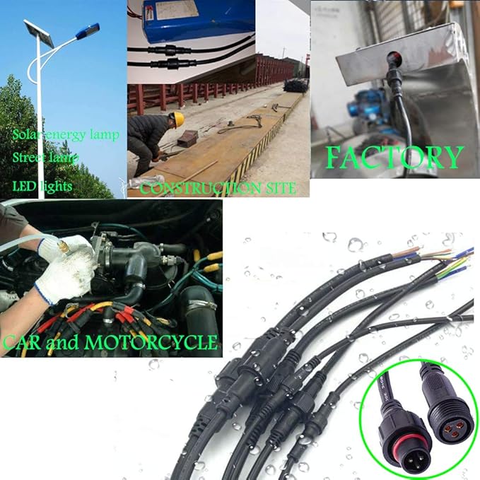 3 Wire Waterproof LED Connector, 16AWG Male Female Plug with IP65 Waterproof Wire Connectors, 20CM Extension Cable for Car LED Strip Lights