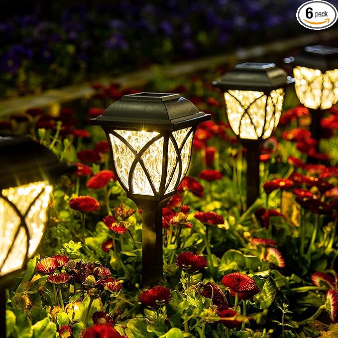 GIGALUMI 6 Pack Solar Lights Outdoor Waterproof, LED Solar Garden Lights, Outdoor Decorations, Garden Decor for Yard, Patio, Landscape, Planter, Walkway (Warm White)