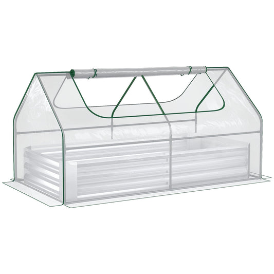 Outsunny 6 x 3 x 1ft Metal Planter Box with Mini Greenhouse, Galvanized Raised Garden Bed with Cover for Herbs and Vegetables, Small Greenhouse for Patio Garden Balcony, Clear and Silver