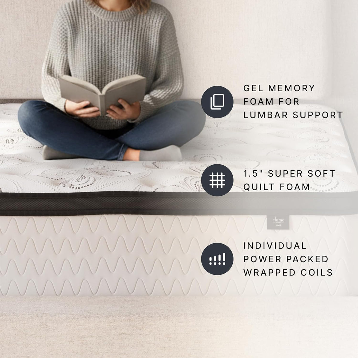 Signature Design by Ashley Chime 12-Inch Queen Hybrid Innerspring Mattress - Ultra Plush Gel Memory Foam for Lumbar Support