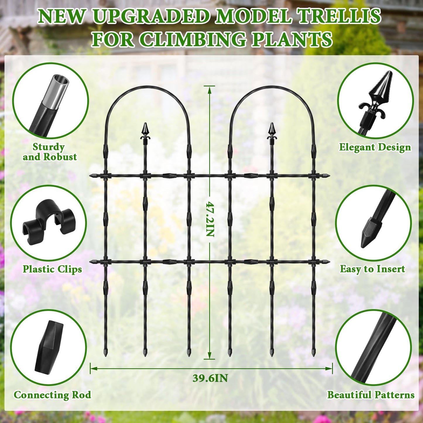 2026 New Upgraded Garden Trellis Set for Outdoor Climbing Plants, 47.2“ H x 39.6” W Rustproof & Reinforced Garden Arch Trellis for Potted Climbing Cucumbers, Tomatoes, Vegetables, Roses, Flowers