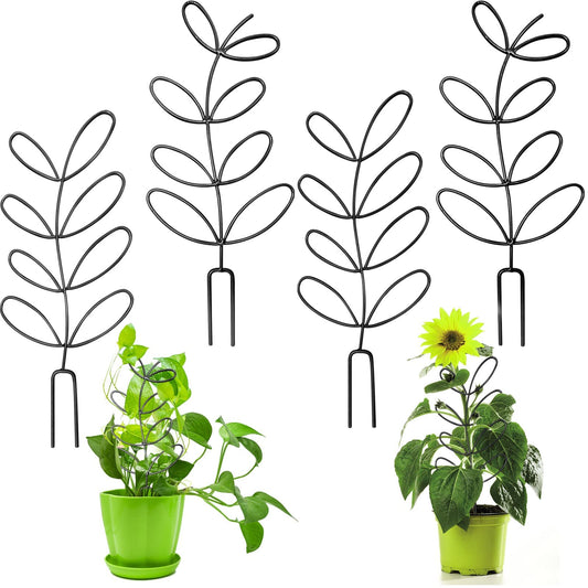4 Pcs Small Metal Trellis for Potted Plants,Indoor Plants Trellis for Climbing,Leaf Shapes Mini Plant Trellis Support Stake House Plant Trellis for Garden Potted, Hoya, Pothos, Flower, Monstera(Black)