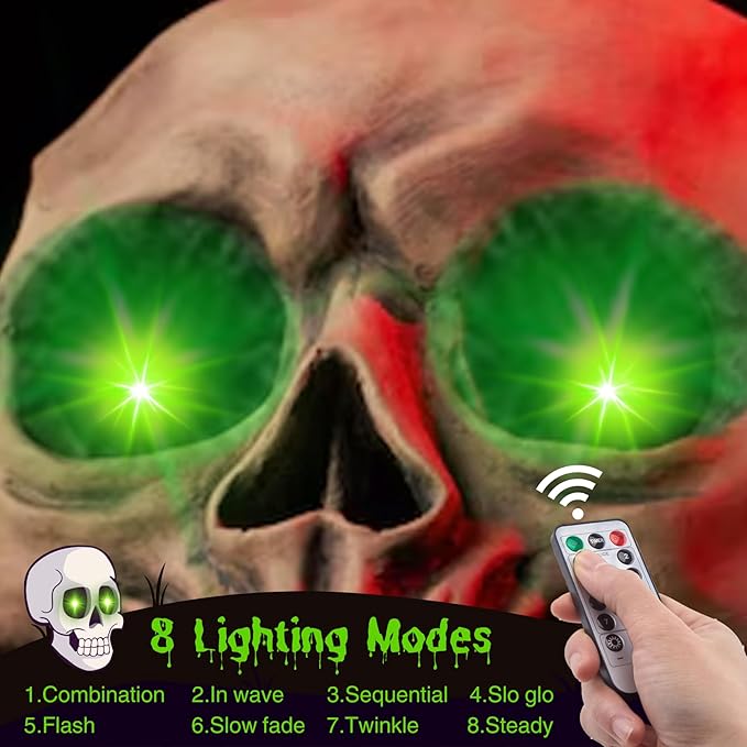 4 Pack Halloween Decoration LED Glowing Light Up Skulls Eyes, Horror DIY Glowing Eyes Lights Battery Operated for Halloween Decoration Masks, Skulls, Pumpkin, Spider, Tombstone Props (Green)