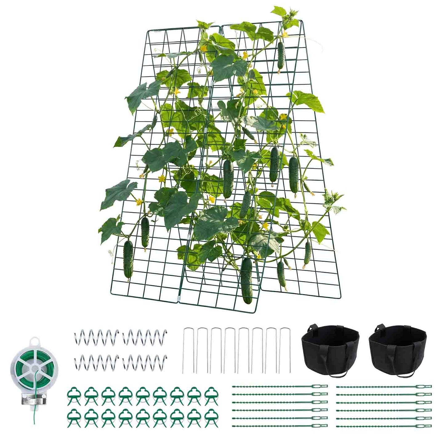 VEVOR Cucumber Trellis, 46" x 34" Foldable A-Frame Garden Trellises for Raised Bed, 4 Panels, Metal Rustproof Outdoor Climbing Plant Support with 2 Plant Bags for Vine, Peas, Beans, Tomato, Flowers