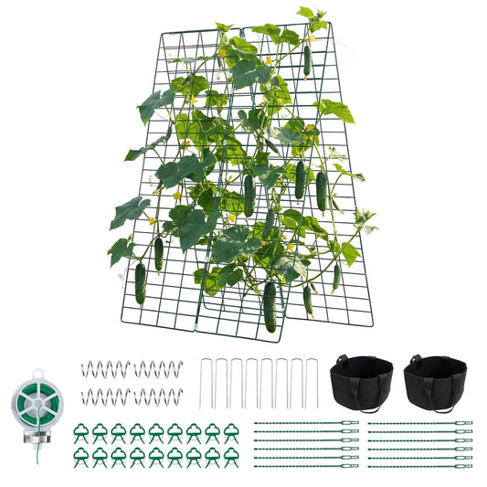 VEVOR Cucumber Trellis, 46" x 34" Foldable A-Frame Garden Trellises for Raised Bed, 4 Panels, Metal Rustproof Outdoor Climbing Plant Support with 2 Plant Bags for Vine, Peas, Beans, Tomato, Flowers
