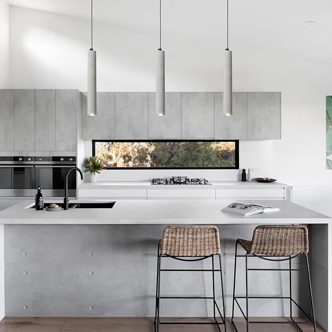 Concrete Linear Pendant Light,Modern Industrial Hanging Cement Pendant Lighting Fixture for Kitchen Island Dinning Room Bedroom Bedside Table Small Pendant Lights(2-Pack)