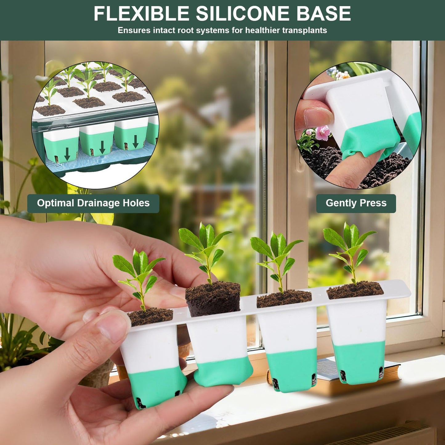 Sondiko Silicone Seed Starter Tray, 48 Cell Reusable Seed Starter Kit, Seedling Starter Trays with Humidity Dome, Mini Greenhouse Germination Kit, Perfect for Starting Vegetable, Flower & Herb Seeds