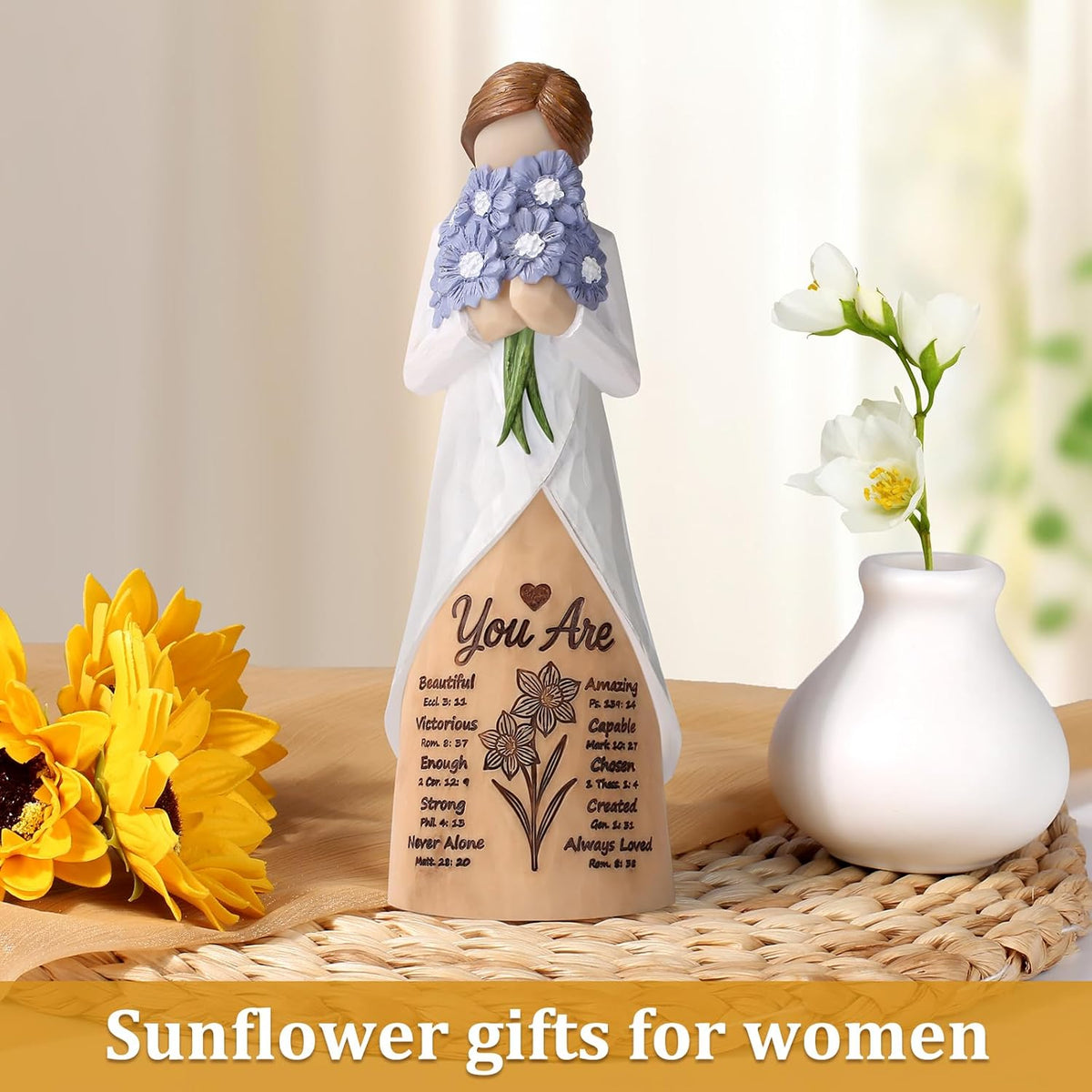 Sunflower Bible Verse Figurine - Inspirational Resin Statue with Scripture | Perfect Religious Gift for Women, Moms, and Friends