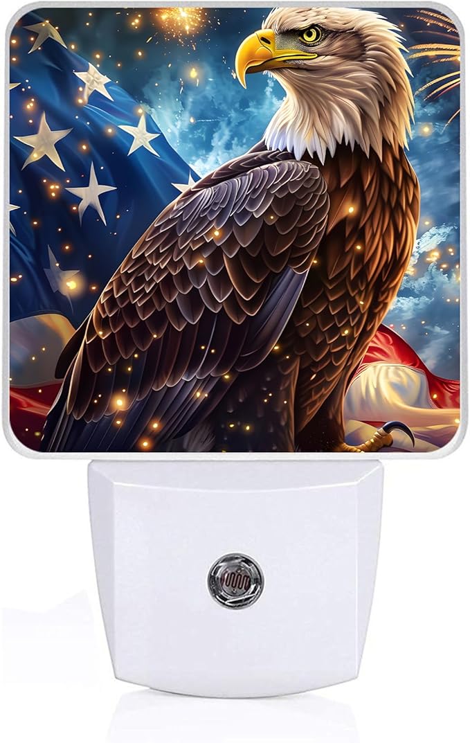 Eagle Night Light, Plug-into USA Flag Nightlight White LED Lamp, Energy Efficient Decor Desk Lamp for Bedroom Hallway Stairs Bathroom