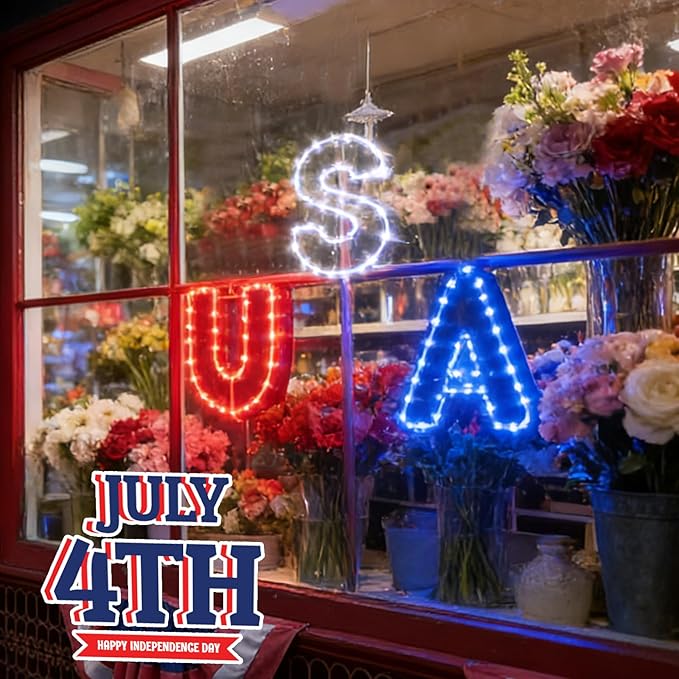 4th of July Window String Lights, USB Powered Twinkle Light for Independence Day Decorations, Memorial Day & Wedding Lights - Red White Blue Hanging Light with 68 LEDs for Trees & Home Decor