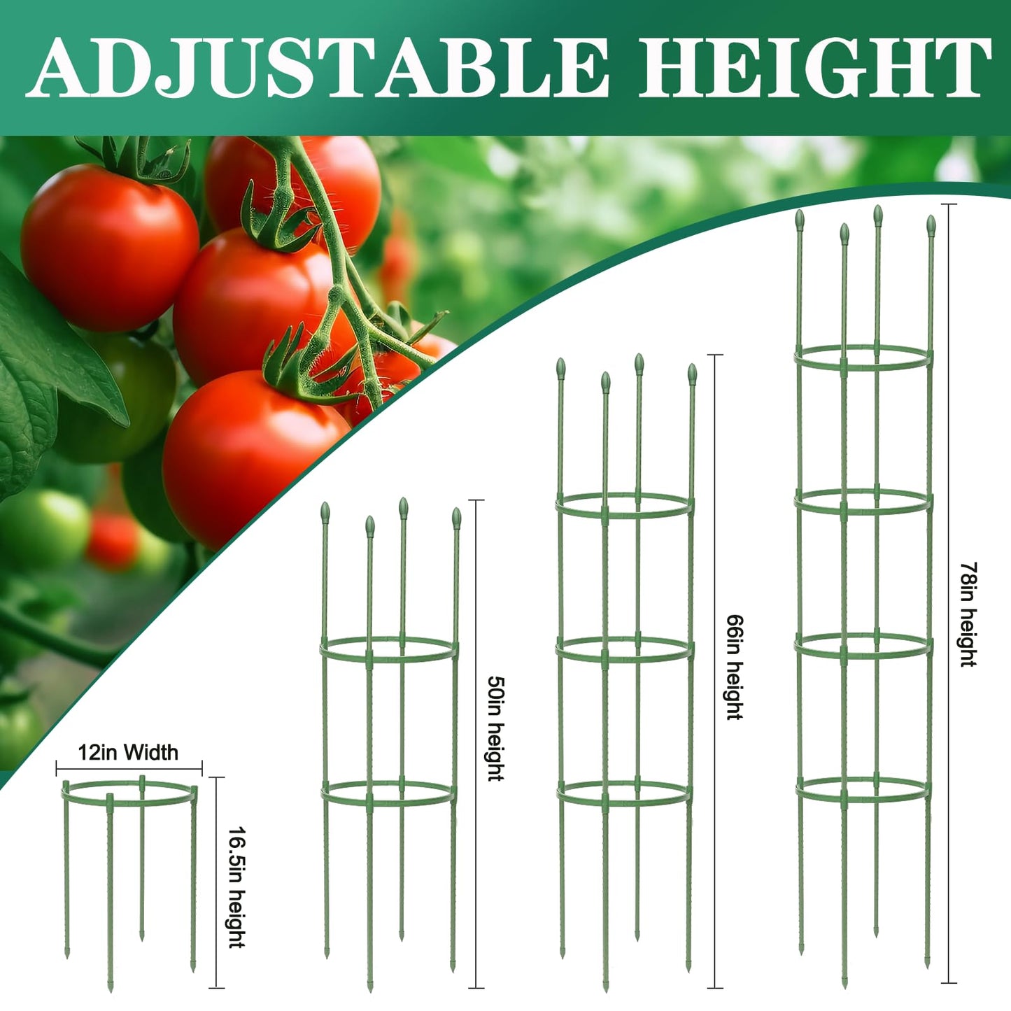 Tiuire Tomato Cages for Garden,4 Pack 50in Tall Tomato Plant Support Stakes Adjustable Heavy Duty Steel Plant Tower Stakes, Updated Cucumber Trellis Garden Cages for Climbing Plants Vegetable Flowers