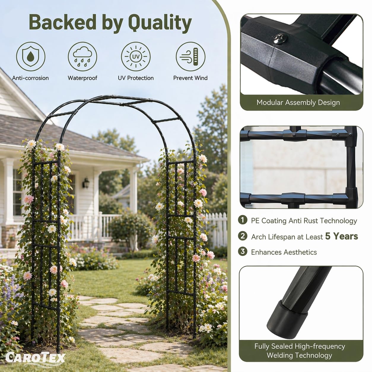 Carotex Garden Arch, 98.5’’x94.5’’ Arbor Trellis, Garden Arch Trellis for Climbing Plants Outdoor, Arbor for Flower, Climbing Vine Vegetable, Fruit and Lawn(Black)