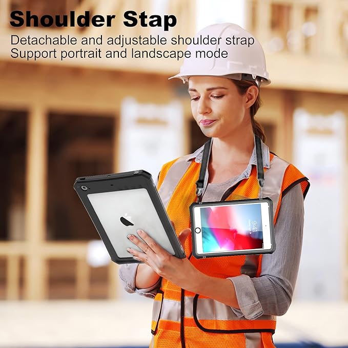 ShellBox Case for iPad mini 5/4 7.9 Inches,Full-Body Protective Bumper Case,with Pencil Holder,Rugged Folding Kickstand,Lanyard,IP68 Waterproof Dustproof Heavy Duty Shockproof Case for iPad (Black)