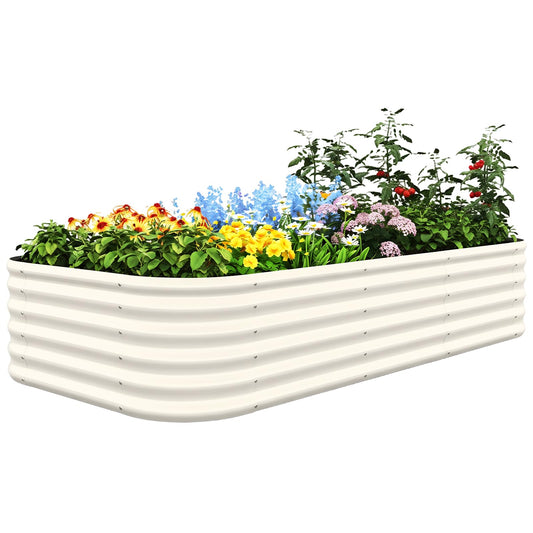 Quictent Raised Garden Bed Kit Oval Galvanized Metal Planter Box Tall for Vegetables Outdoor Backyard, Strengthened by Crossbar, Beige 8x4x1.5 ft