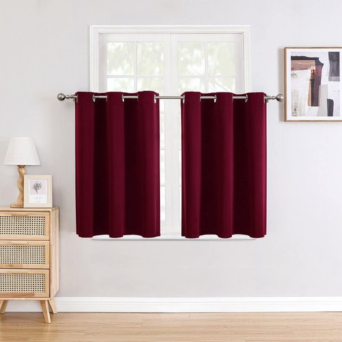 ChrisDowa Small Window Curtains - Grommet Thermal Insulated Room Darkening Panels, Burgundy Red, 42 x 36 Inch