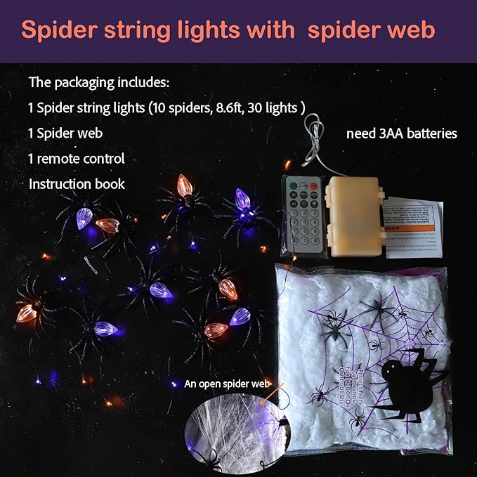 Nature Rattan Pumpkin String Lights Fall Garland with Lights Battery Operated with Remote - Perfect Thanksgiving Halloween Fall Decorations (Spider Fairy)