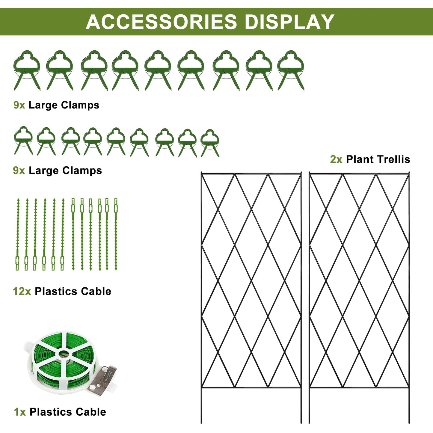 UrGROWA Cucumber Trellis 2 Pack, Foldable A-Frame Garden Trellis for Raised Bed Garden Grow Support with Plant Support Clips, Twist Ties, Plastic Ties, for Cucumber,Tomato, Climbing Plants and Flowers