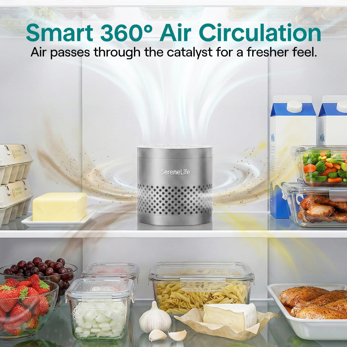 SereneLife Refrigerator Deodorizer - Multi-Use Odor Eliminator Pod for Freezer, Closet & Car | Compact & Reusable (Gray)