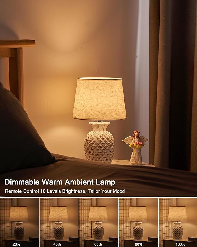 UMEXUS 13" Small Rechargeable Cordless Table Lamp, Remote Control Timer Dimmer, Battery Powered Color Changing Light, Nightstand Lamp for Bedroom Kitchen Living Room (Upgraded Ceramic Base)