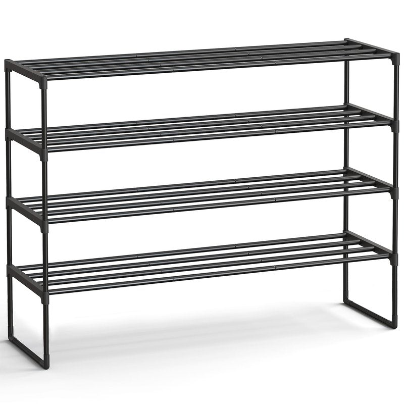 SONGMICS Shoe Rack, 4-Tier Shoe Organizer, Metal Storage Shelf, Upright or Upside Down, for 25-30 Pairs, Stackable, for Entryway, 11.8 x 46.1 x 28.4 Inches, Black ULSA034B01