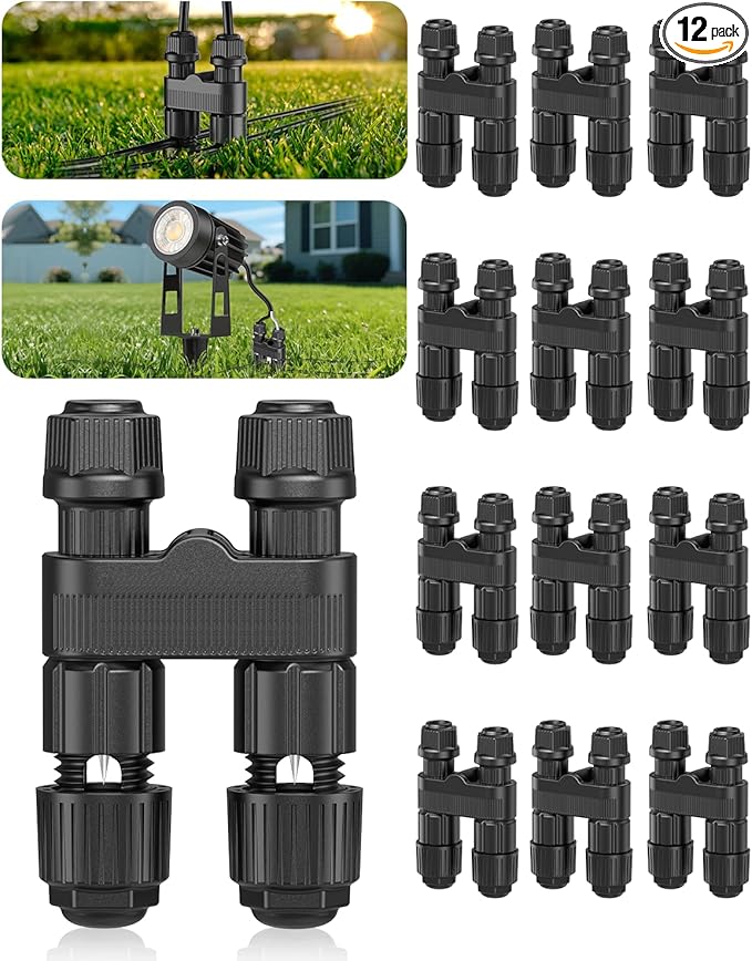 HIBOITEC Wire Connectors for Outdoor Low Voltage Spotlights/Pathway Lights/In-ground Lights/Desk Step Lights, Waterproof 12-18 Gauge Landscape Lighting Connectors, 12 Pack