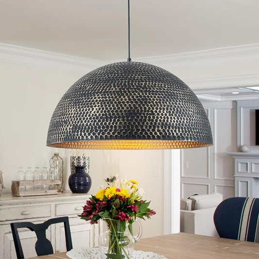 23.6 in. Black and Gold Hammered Pendant Light Fixtures, Industrial Metal Dome Shade, Pendant Lights Kitchen Island, Pendant Light for Kitchen Island and Dining Room