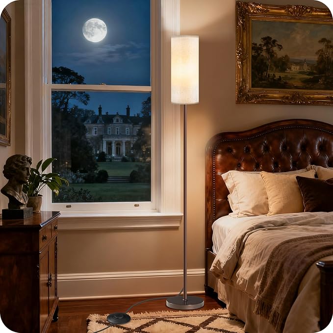 Dimmable Floor Lamps for Living Room with Remote and Foot Switch, 64.4” Modern Standing Tall Lamp, Corner Lamp for Bedroom, Office, Bulb Included, 3000K-6500K, Beige and Brown VW06LD05W1