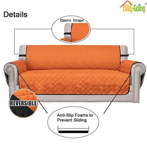 Easy-Going Sofa Slipcover Reversible Loveseat Sofa Cover Couch Cover for 2 Cushion Couch Furniture Protector with Elastic Straps for Pets Kids Dog Cat (Oversized Loveseat, Orange/Black)