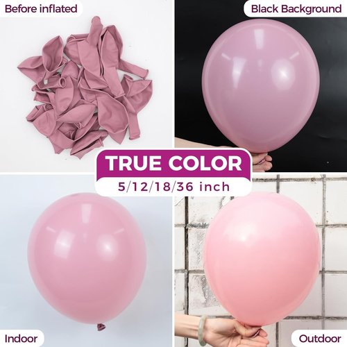 Bezente Mauve Balloons - 100 Pack 12-Inch Round Latex Balloons in Dusty Pink & Dark Rose for Weddings, Birthdays & More