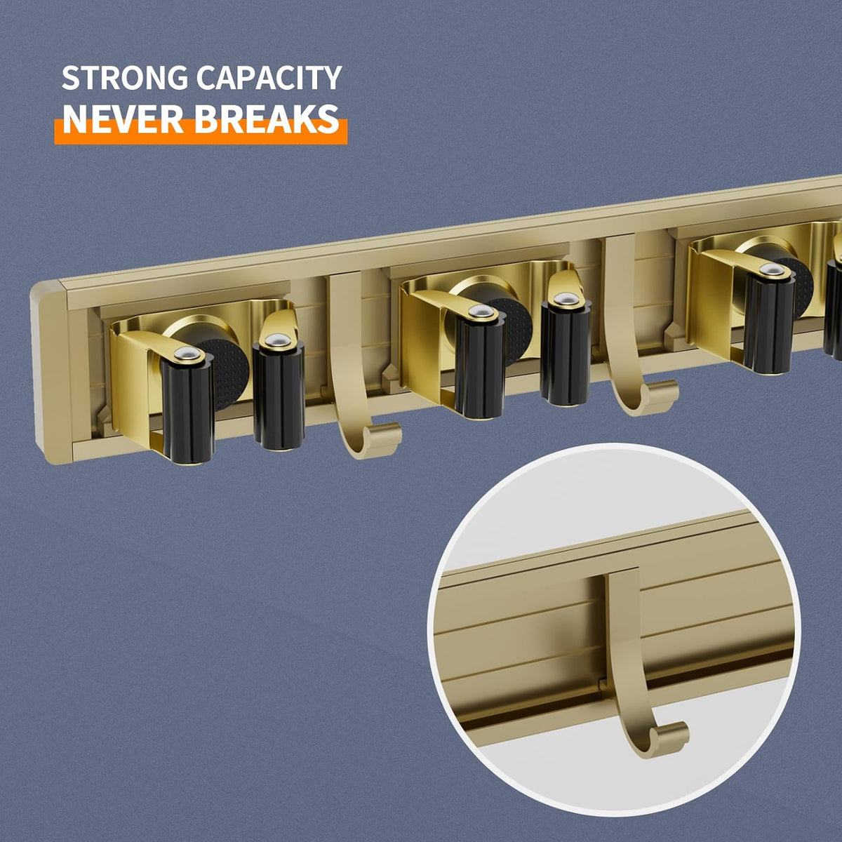 Reliahom Broom Holder - Wall Mount 5 Racks & 4 Hooks | Bronze Mop Storage Organizer for Garage, Kitchen, Garden, Laundry Room