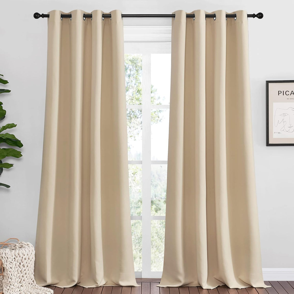 NICETOWN Bedroom Darkening Curtains - Thermal Insulated Grommet Top Drapes for Kids' Room | Biscotti Beige, 55" x 90" (1 Pair)