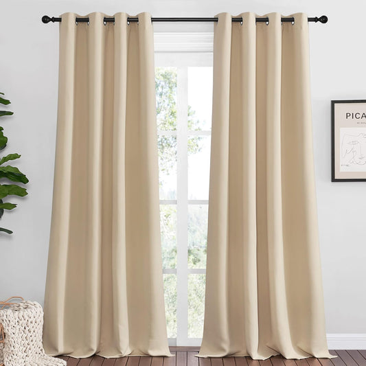 NICETOWN Room Darkening Curtains - Thermal Insulated Grommet Panels | Biscotti Beige, 55"x102" (1 Pair)