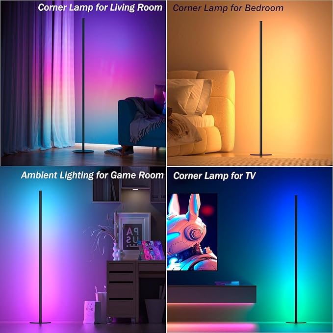 Corner Floor Lamp, RGB IC Corner Lamp with APP and Remote Control, LED Floor Light with 16 Million DIY Colors, Color Changing Ambient Light for Living Room, Bedroom, Gaming Room